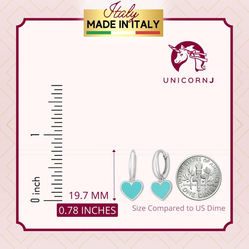 14K White or Yellow Gold Large Heart Dangle Leverback Earrings with Light Blue Light Pink and Dark Pink Enamel