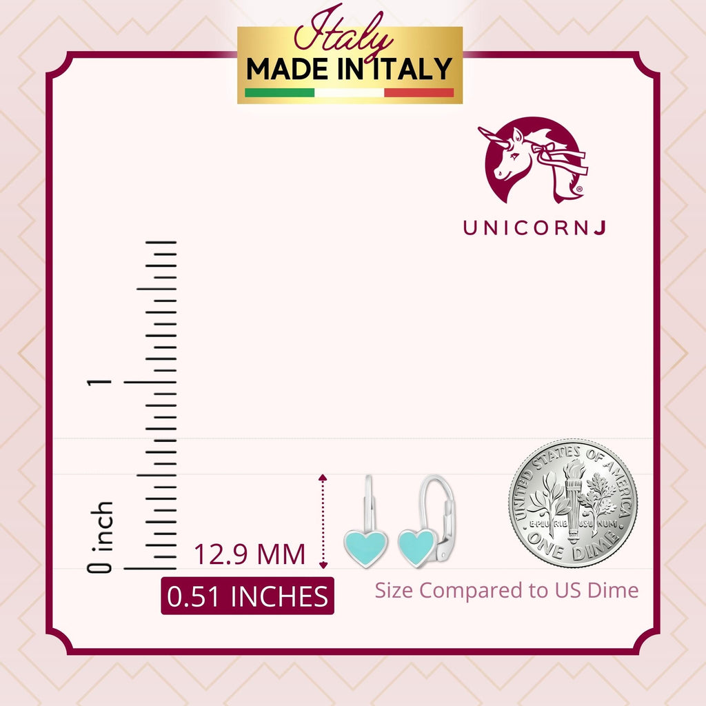 14K White or Yellow Gold Small Heart Leverback Earrings with Light Blue or Pink and Dark Pink Enamel