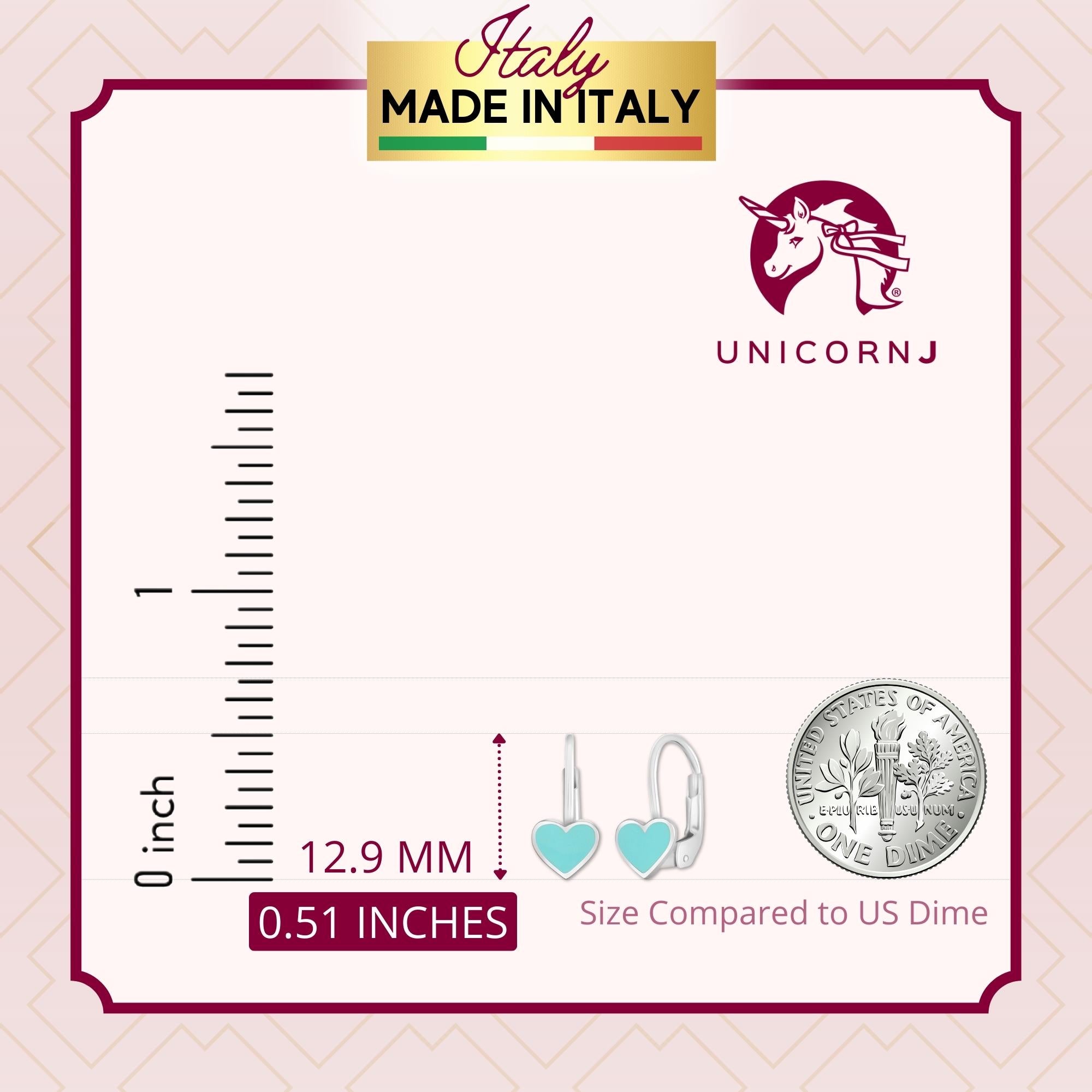 14K White or Yellow Gold Small Heart Leverback Earrings with Light Blue or Pink and Dark Pink Enamel