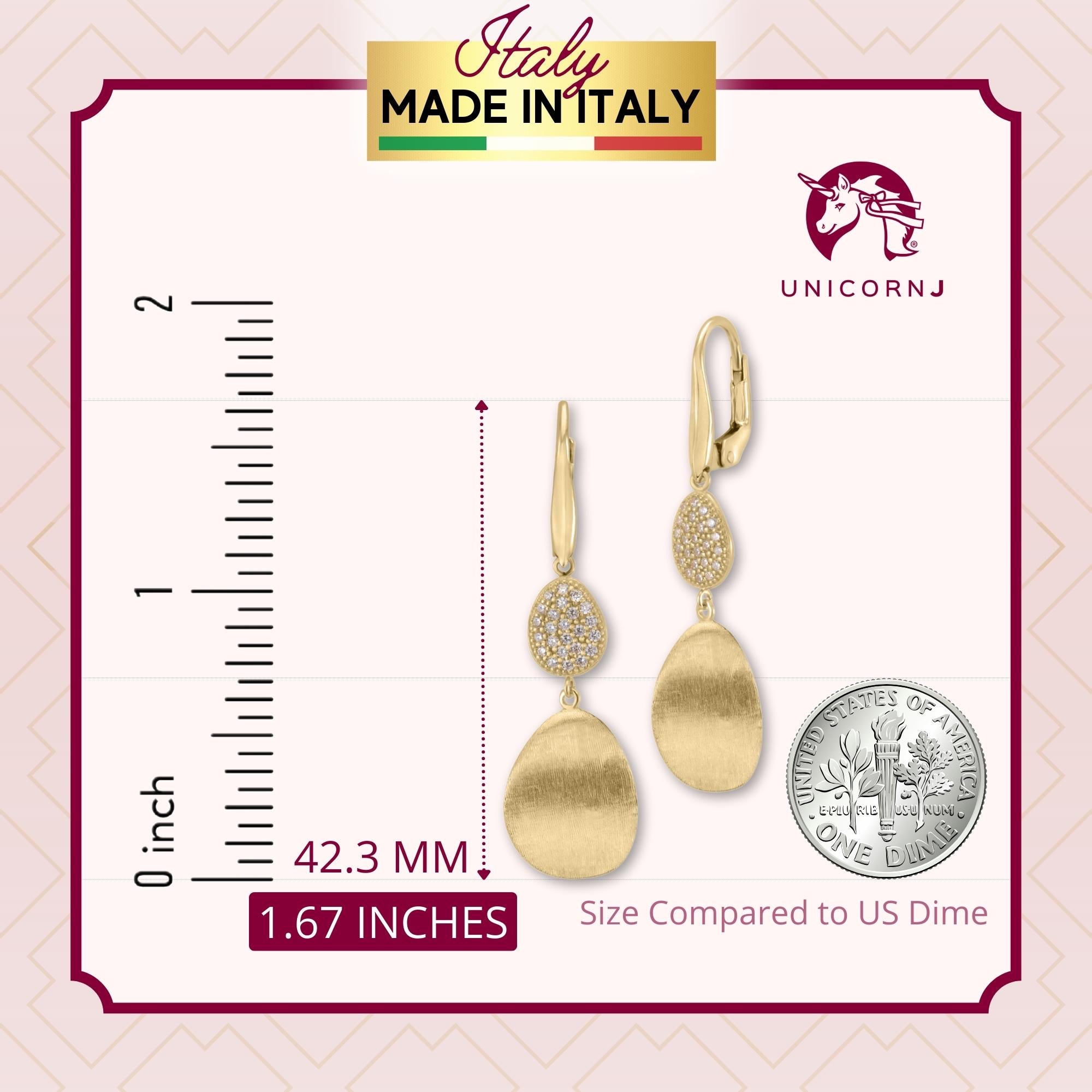 14K Yellow Gold Graduated Double Dangle Teardrop Brushed or Polished and Pave CZ Leverback Earrings