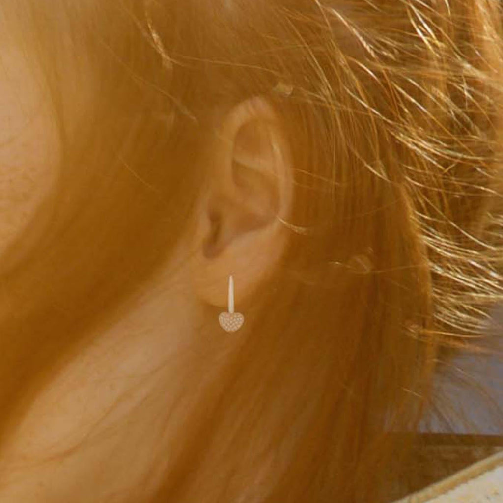 Heart Leverback Earrings in 14k Gold Yellow White Red or Rose with CZ Pave
