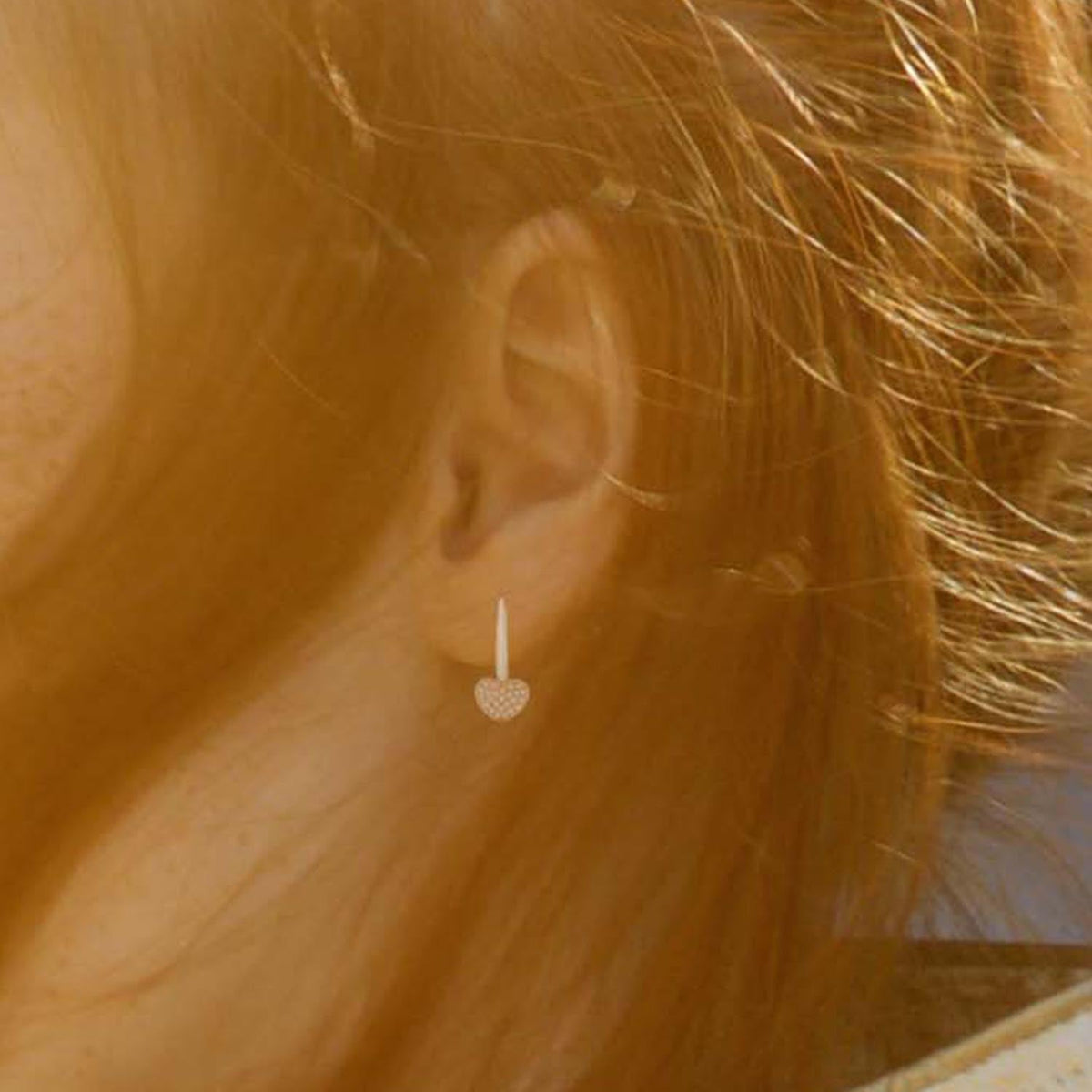 Heart Leverback Earrings in 14k Gold Yellow White Red or Rose with CZ Pave