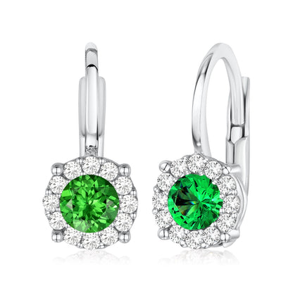 14K Yellow and White Gold Simulated Gemstone Halo Leverback Earrings