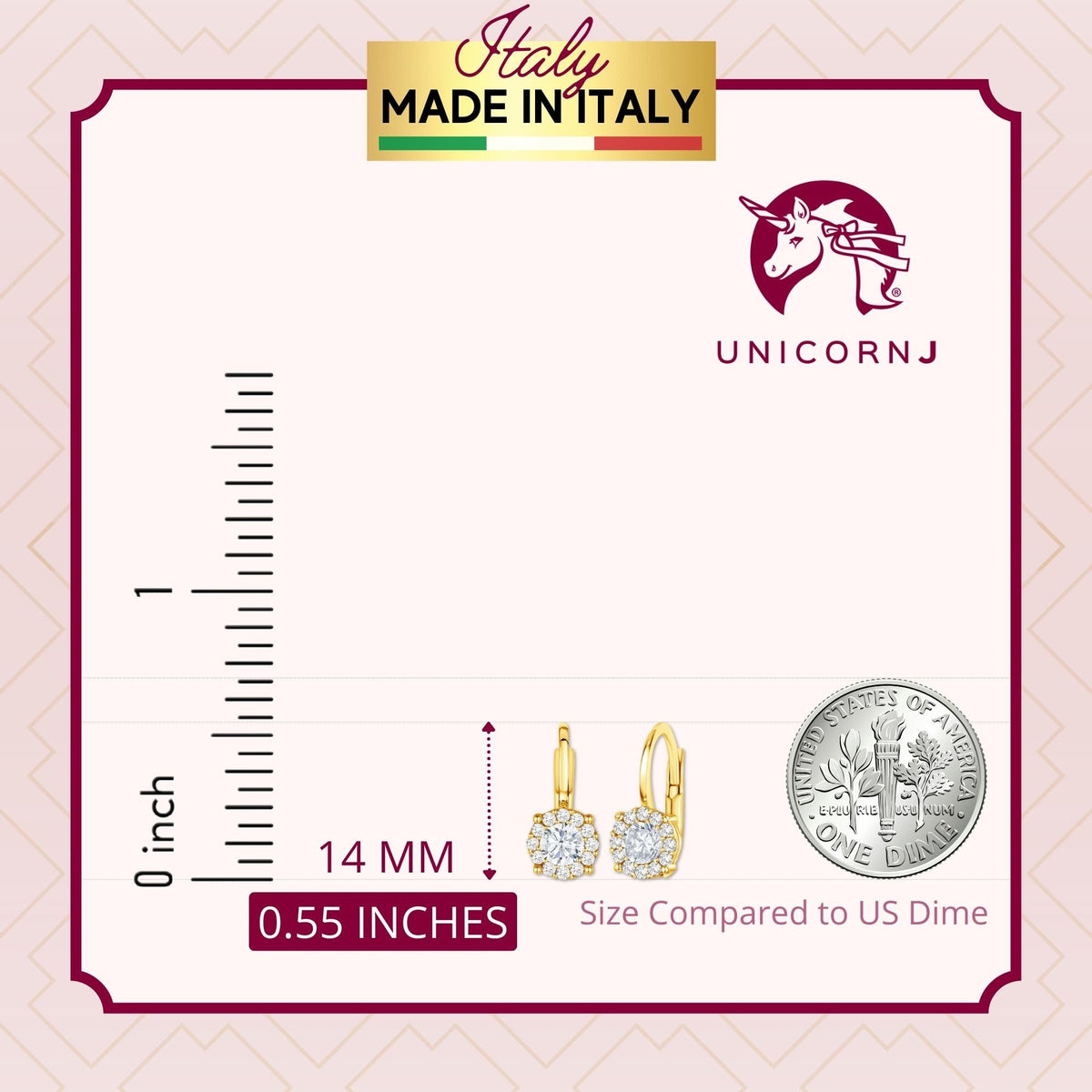 14K Yellow and White Gold Simulated Gemstone Halo Leverback Earrings