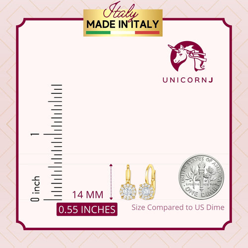14K Yellow and White Gold Simulated Gemstone Halo Leverback Earrings
