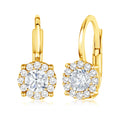 14K Yellow and White Gold Simulated Gemstone Halo Leverback Earrings