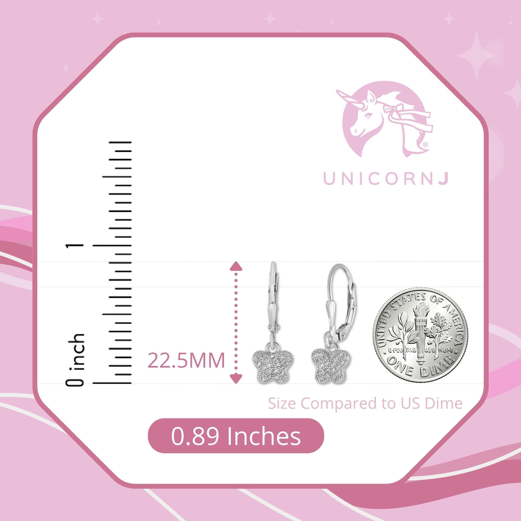 Butterfly Leverback Earrings in Sterling Silver with CZ Pavé