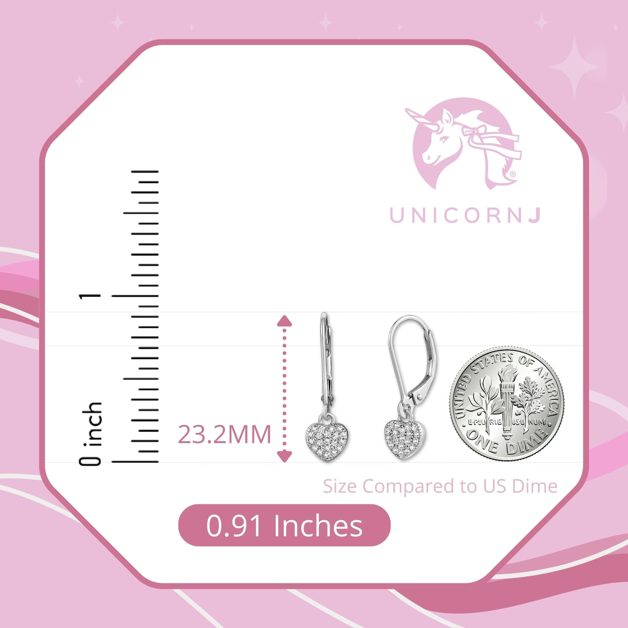 UNICORNJ Children's Tweens Sterling Silver 925 Cubic Zirconia Dangle Leverback Earrings Italy