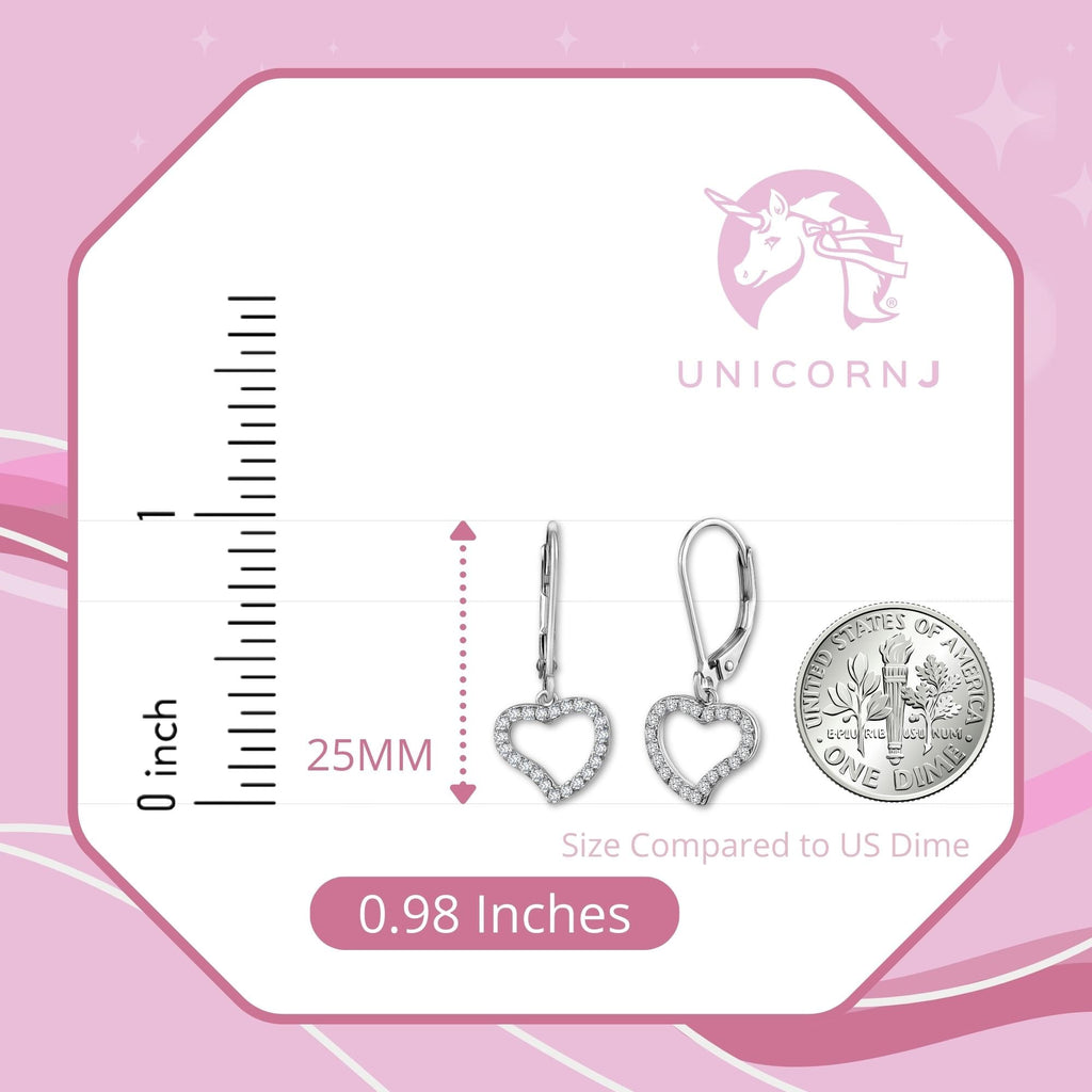 Heart Leverback Earrings in Sterling Silver with CZ