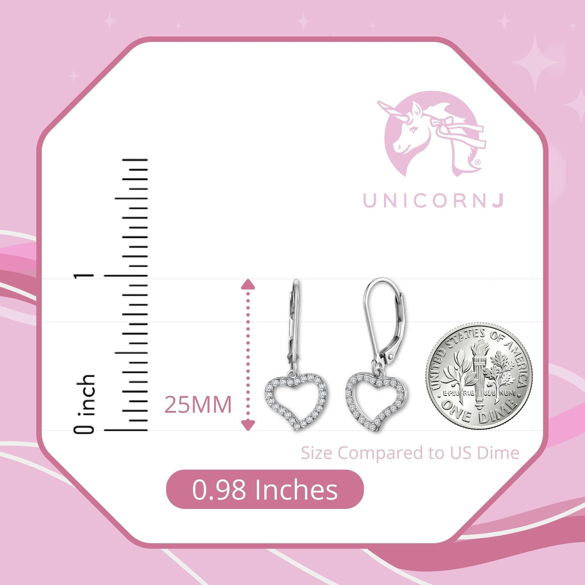 Heart Leverback Earrings in Sterling Silver with CZ