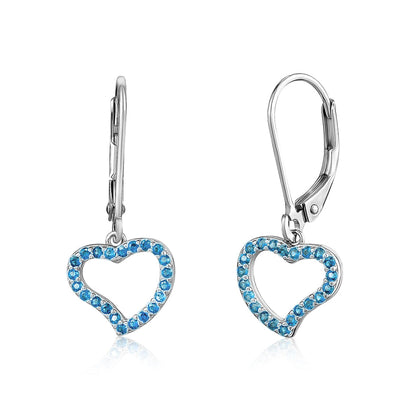 Heart Leverback Earrings in Sterling Silver with CZ