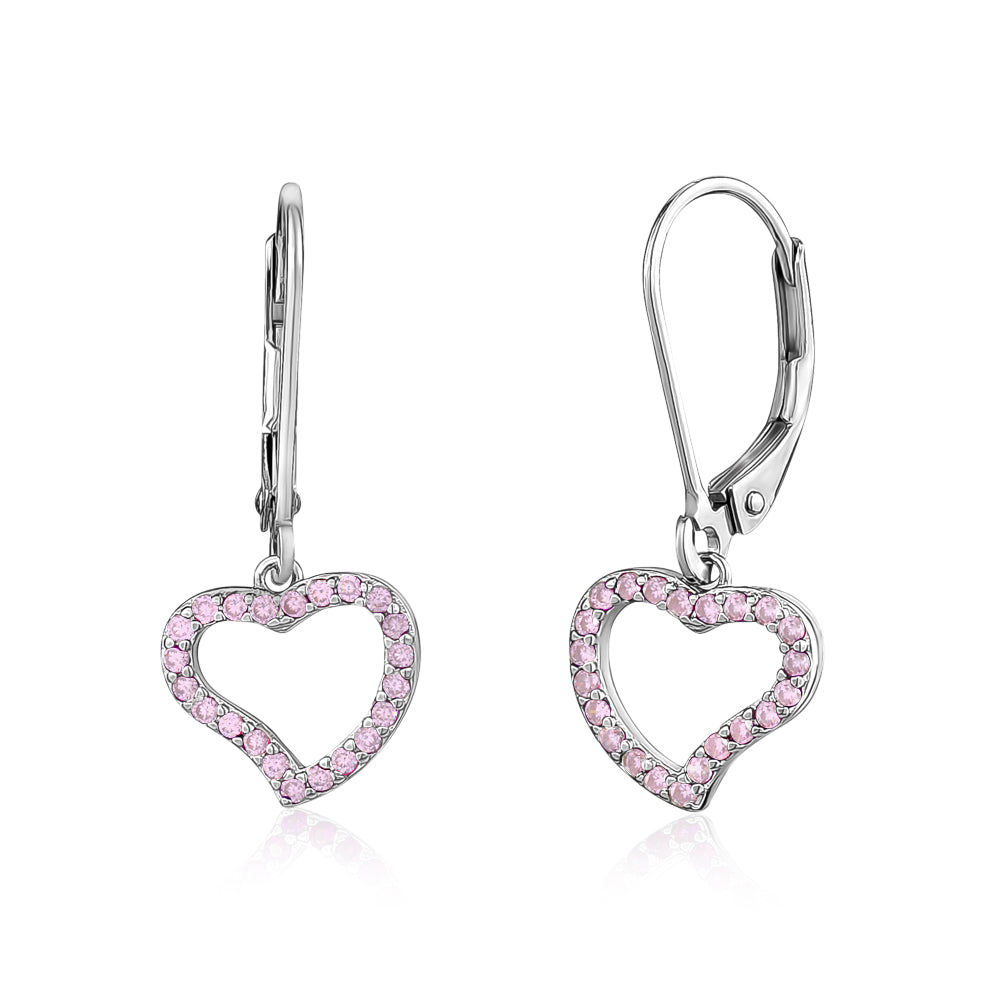 Heart Leverback Earrings in Sterling Silver with CZ