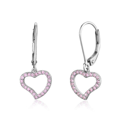Heart Leverback Earrings in Sterling Silver with CZ