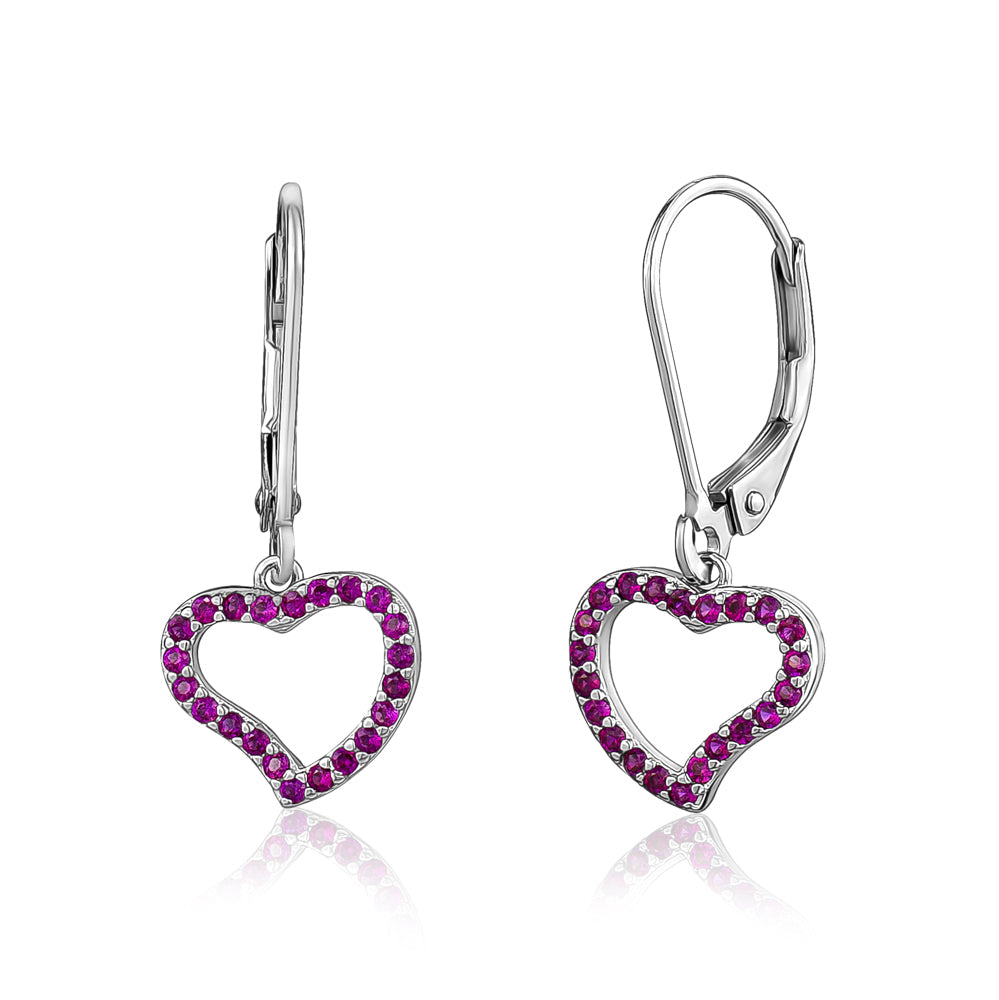 Heart Leverback Earrings in Sterling Silver with CZ