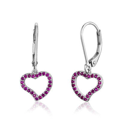 Heart Leverback Earrings in Sterling Silver with CZ