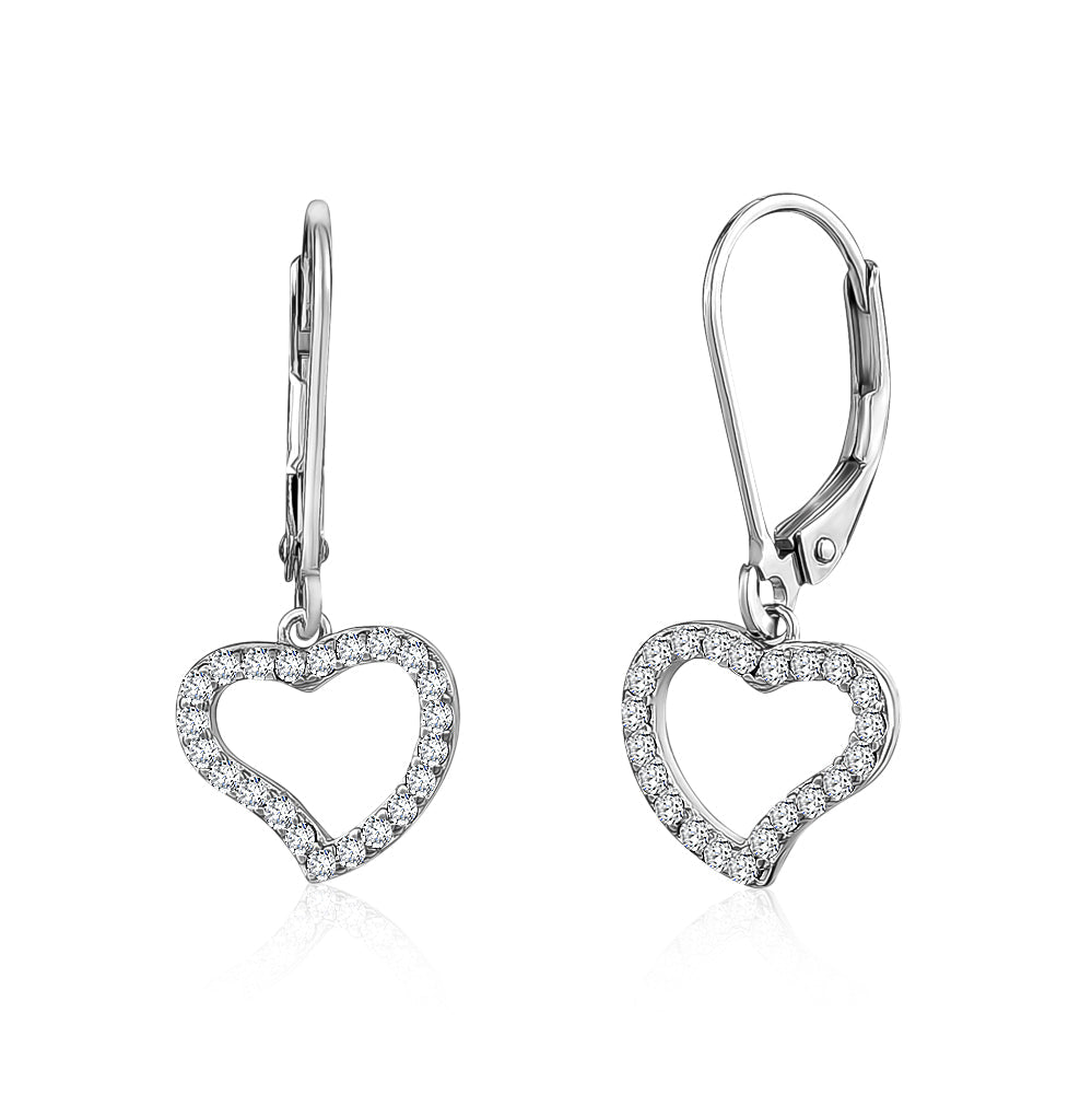 Heart Leverback Earrings in Sterling Silver with CZ