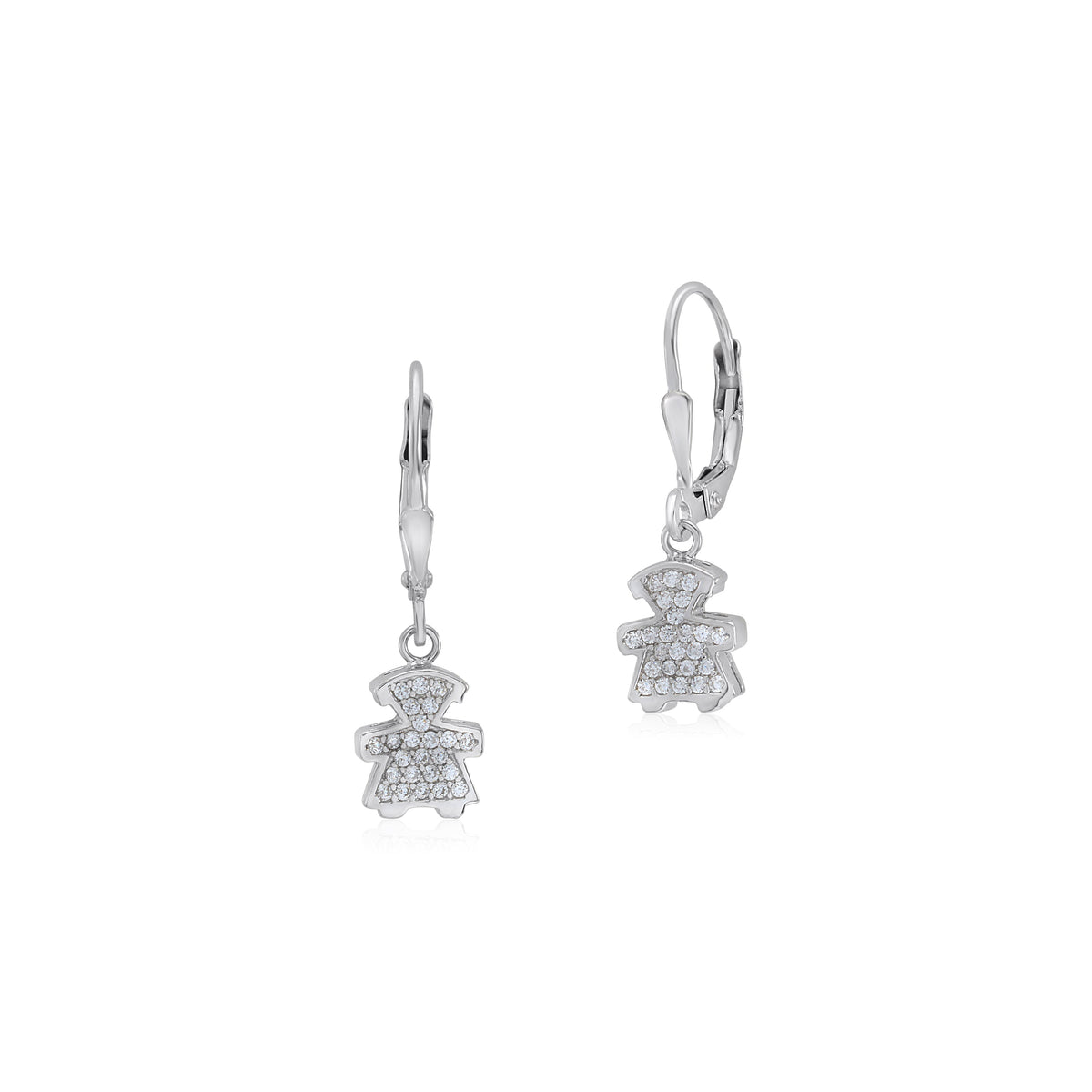 UNICORNJ Sterling Silver 925 Cute Girl Silhouette Charm Dangle Leverback Earrings with Pave or Pink CZ Italy