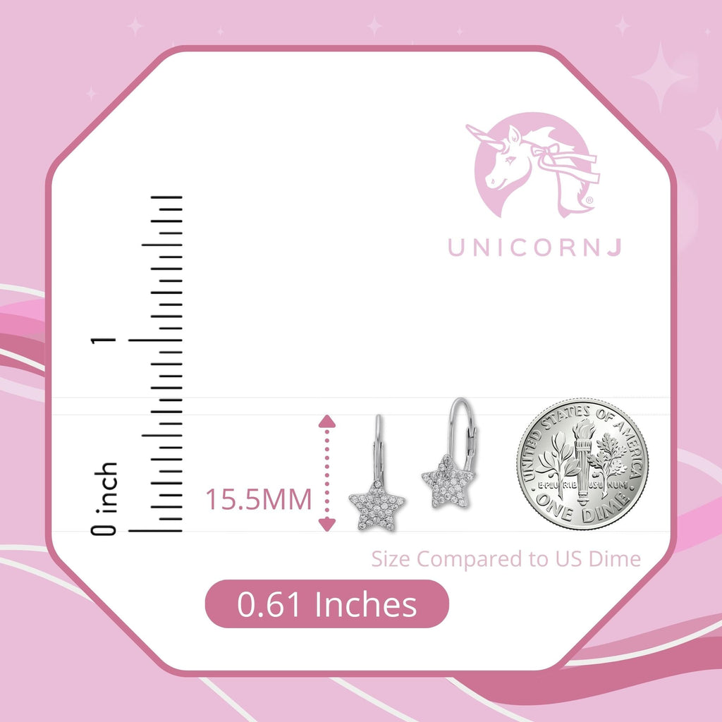 UNICORNJ Sterling Silver 925 Pink or Purple Star Leverback Earrings with Pave CZ Italy