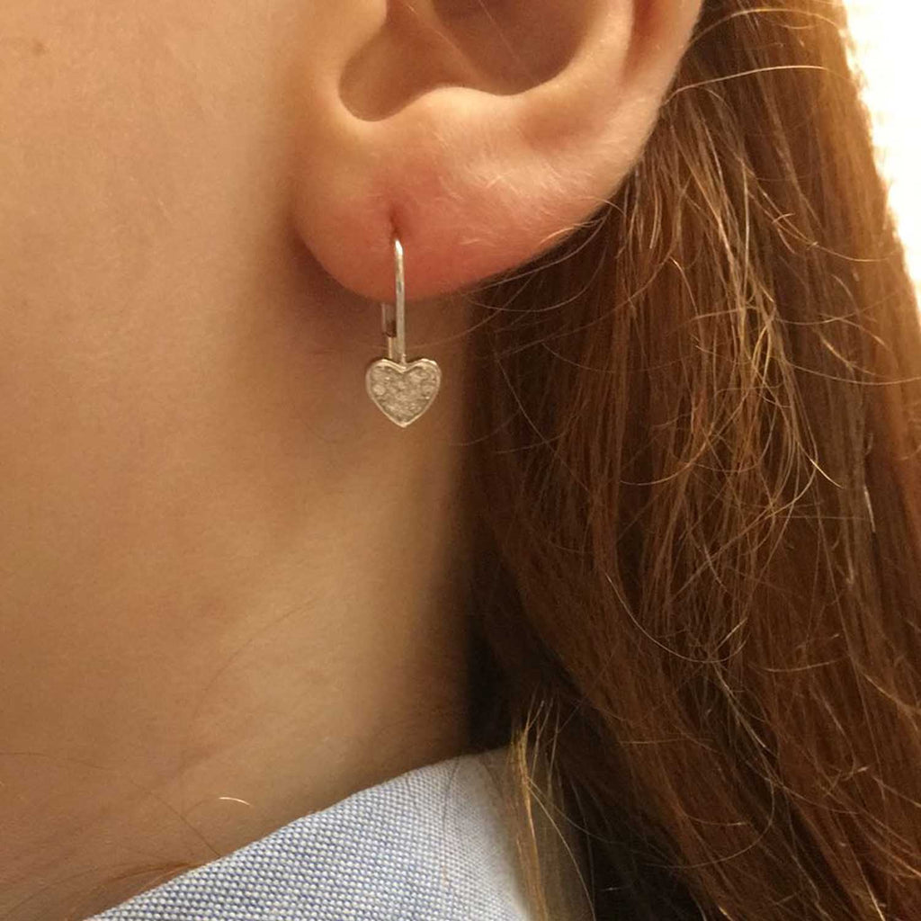 UNICORNJ Sterling Silver 925 or Dark Pink Kids Small Fixed Heart Leverback Earrings with Pave CZ Italy