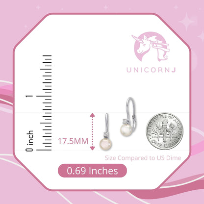 Sterling Silver 925 Cultured Pearl Button Leverback Earrings with Cubic Zirconia 6mm Italy
