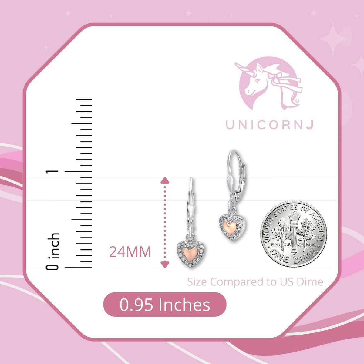 Sterling Silver 925 Heart in Heart Dangle Leverback Earrings with Pave Cubic Zirconia Italy