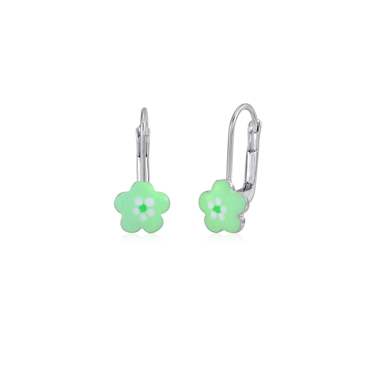Childrens Sterling Silver 925 Cute Flower Earrings Leverback with Enamel