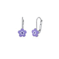 Childrens Sterling Silver 925 Cute Flower Earrings Leverback with Enamel