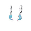 Childrens Sterling Silver 925 Cute Dolphin Earrings Leverback Dangle with Blue or Pink Enamel