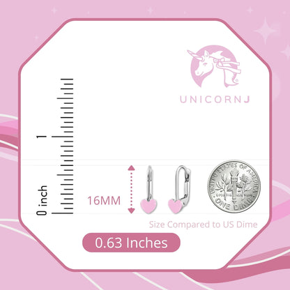 UNICORNJ Sterling Silver 925 Heart Earrings Leverback for Girls with Enamel