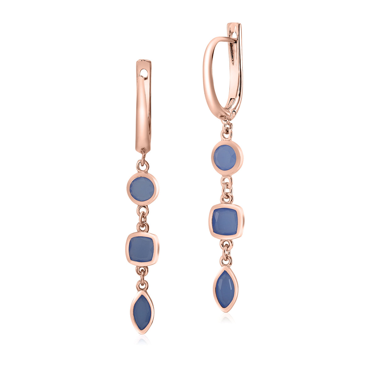 UNICORNJ Sterling Silver Rose Gold Plated Leverback Earrings 3 Tier Dangle with Simulated Stones