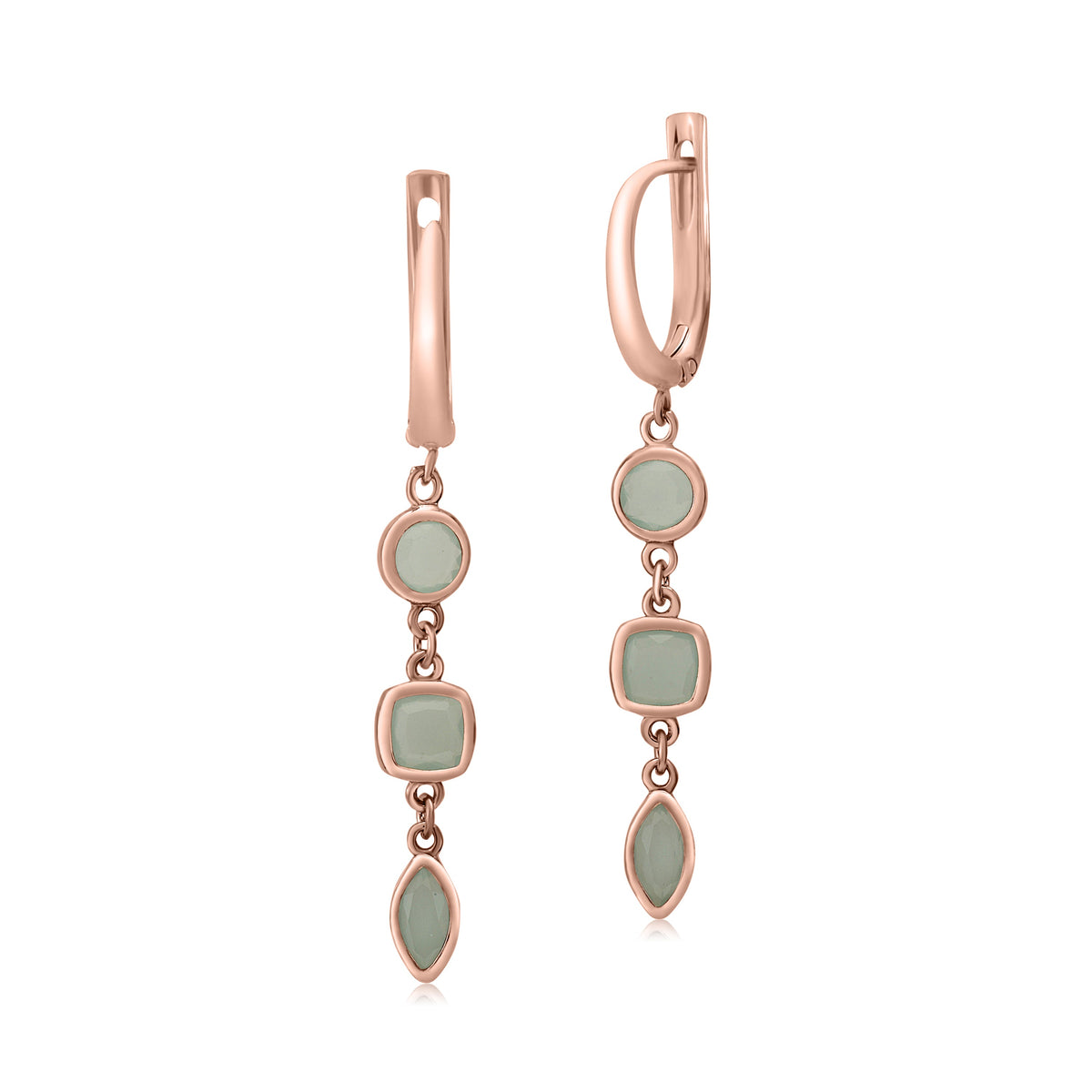 UNICORNJ Sterling Silver Rose Gold Plated Leverback Earrings 3 Tier Dangle with Simulated Stones