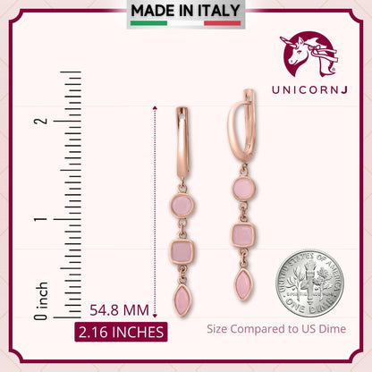 UNICORNJ Sterling Silver Rose Gold Plated Leverback Earrings 3 Tier Dangle with Simulated Stones