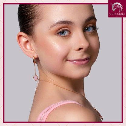 UNICORNJ Sterling Silver Rose Gold Plated Heart Leverback Earrings Long Dangle Drop with Simulated Stone