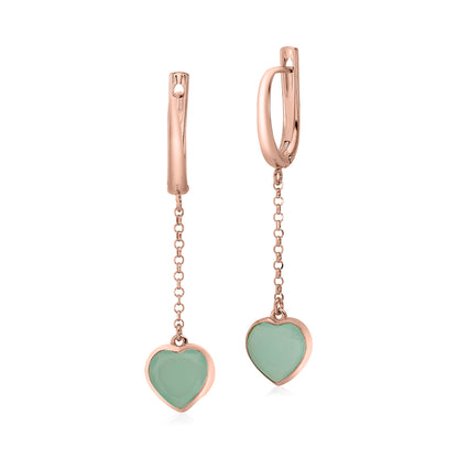 UNICORNJ Sterling Silver Rose Gold Plated Heart Leverback Earrings Long Dangle Drop with Simulated Stone