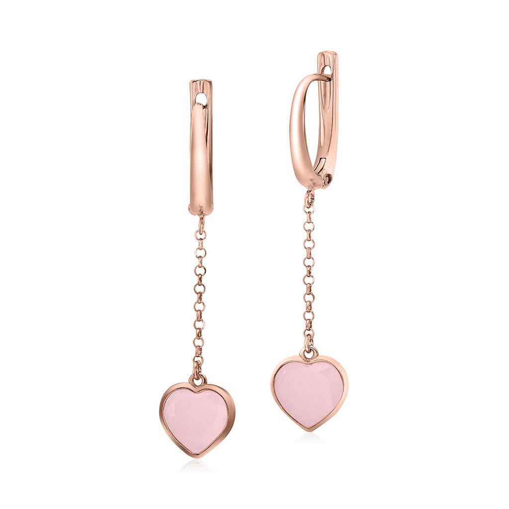 UNICORNJ Sterling Silver Rose Gold Plated Heart Leverback Earrings Long Dangle Drop with Simulated Stone