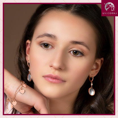 Sterling Silver Leverback Earrings with Bezel Set CZ and Modern Oval Mother of Pearl Dangle