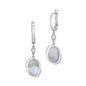 Sterling Silver Leverback Earrings with Bezel Set CZ and Modern Oval Mother of Pearl Dangle