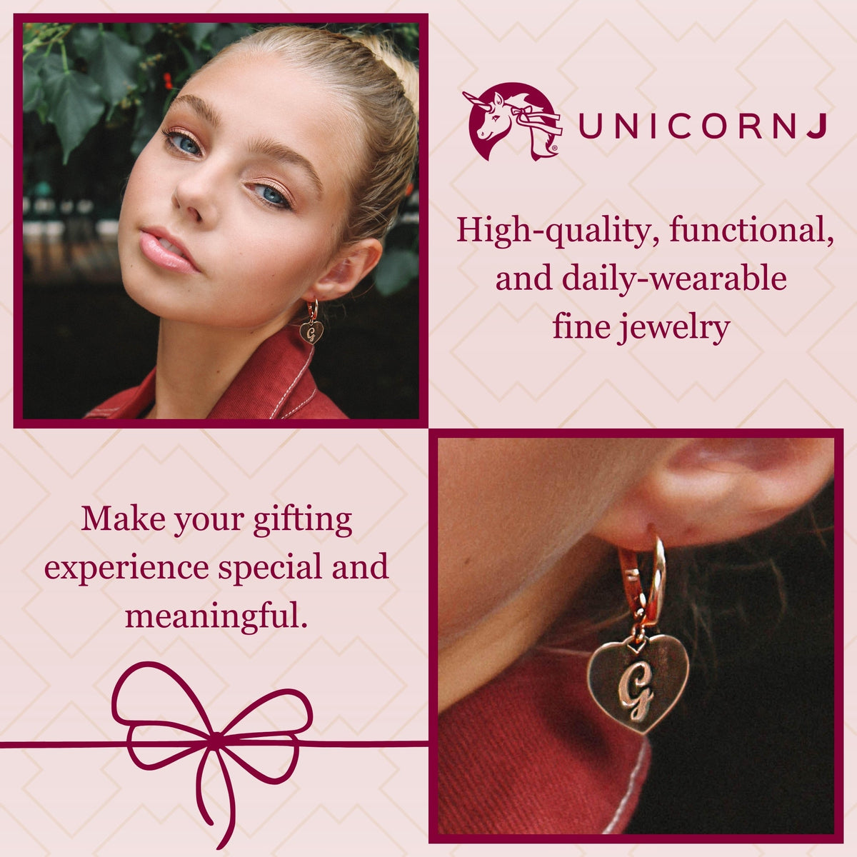 Sterling Silver Rose Gold Plated Girls Heart Dangle Leverback Earrings Initial Engraved Letters A-Z