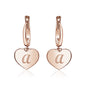 Sterling Silver Rose Gold Plated Girls Heart Dangle Leverback Earrings Initial Engraved Letters A-Z