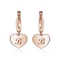 Sterling Silver Rose Gold Plated Girls Heart Dangle Leverback Earrings Initial Engraved Letters A-Z
