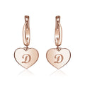 Sterling Silver Rose Gold Plated Girls Heart Dangle Leverback Earrings Initial Engraved Letters A-Z