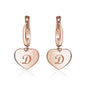 Sterling Silver Rose Gold Plated Girls Heart Dangle Leverback Earrings Initial Engraved Letters A-Z