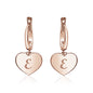Sterling Silver Rose Gold Plated Girls Heart Dangle Leverback Earrings Initial Engraved Letters A-Z