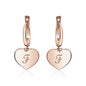 Sterling Silver Rose Gold Plated Girls Heart Dangle Leverback Earrings Initial Engraved Letters A-Z