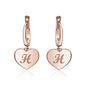 Sterling Silver Rose Gold Plated Girls Heart Dangle Leverback Earrings Initial Engraved Letters A-Z