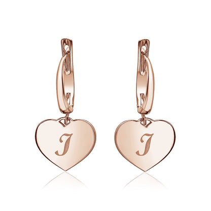Sterling Silver Rose Gold Plated Girls Heart Dangle Leverback Earrings Initial Engraved Letters A-Z