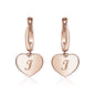 Sterling Silver Rose Gold Plated Girls Heart Dangle Leverback Earrings Initial Engraved Letters A-Z