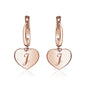 Sterling Silver Rose Gold Plated Girls Heart Dangle Leverback Earrings Initial Engraved Letters A-Z