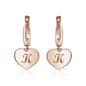 Sterling Silver Rose Gold Plated Girls Heart Dangle Leverback Earrings Initial Engraved Letters A-Z