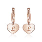 Sterling Silver Rose Gold Plated Girls Heart Dangle Leverback Earrings Initial Engraved Letters A-Z